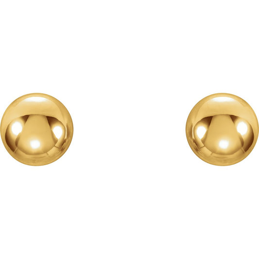 14K Solid Yellow Gold Ball Stud Earrings