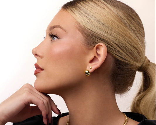 14K Solid Yellow Gold Ball Stud Earrings